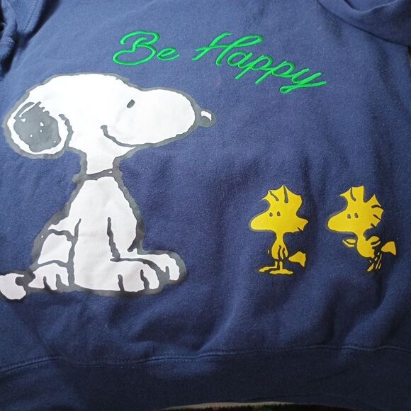 Peanuts Snoopy Woodstock Hoodie XS Navy Be Happy Graphic Pullover Freeze 2024 - Picture 10 of 13